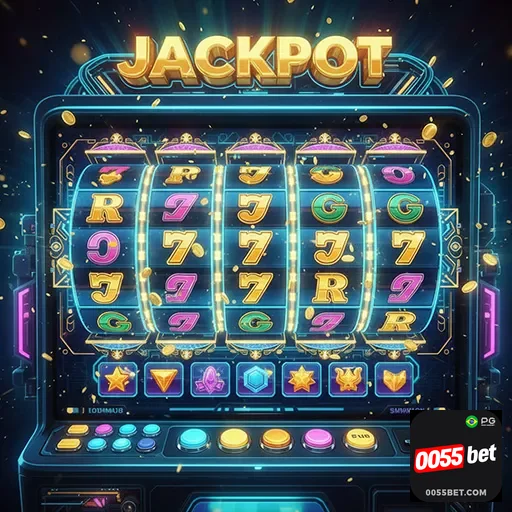 Imagem de jogos de caça-níqueis, destacando 0055bet, plataforma de apostas online de slots.